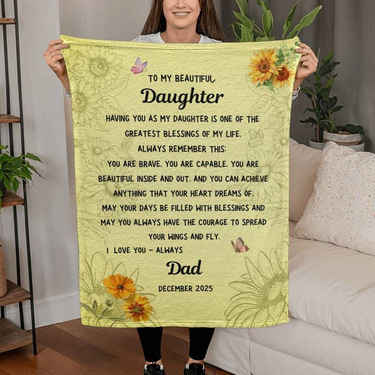 Soft fleece daughter blanket from Dad with inspirational message for Toddlers